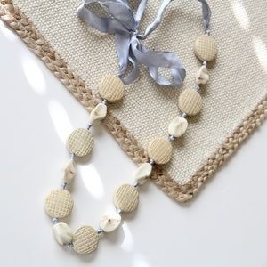 Beach Stone and Blue Ribbon Necklace